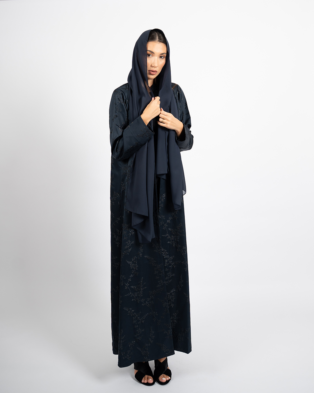 Navy Floral Jacquard Abaya