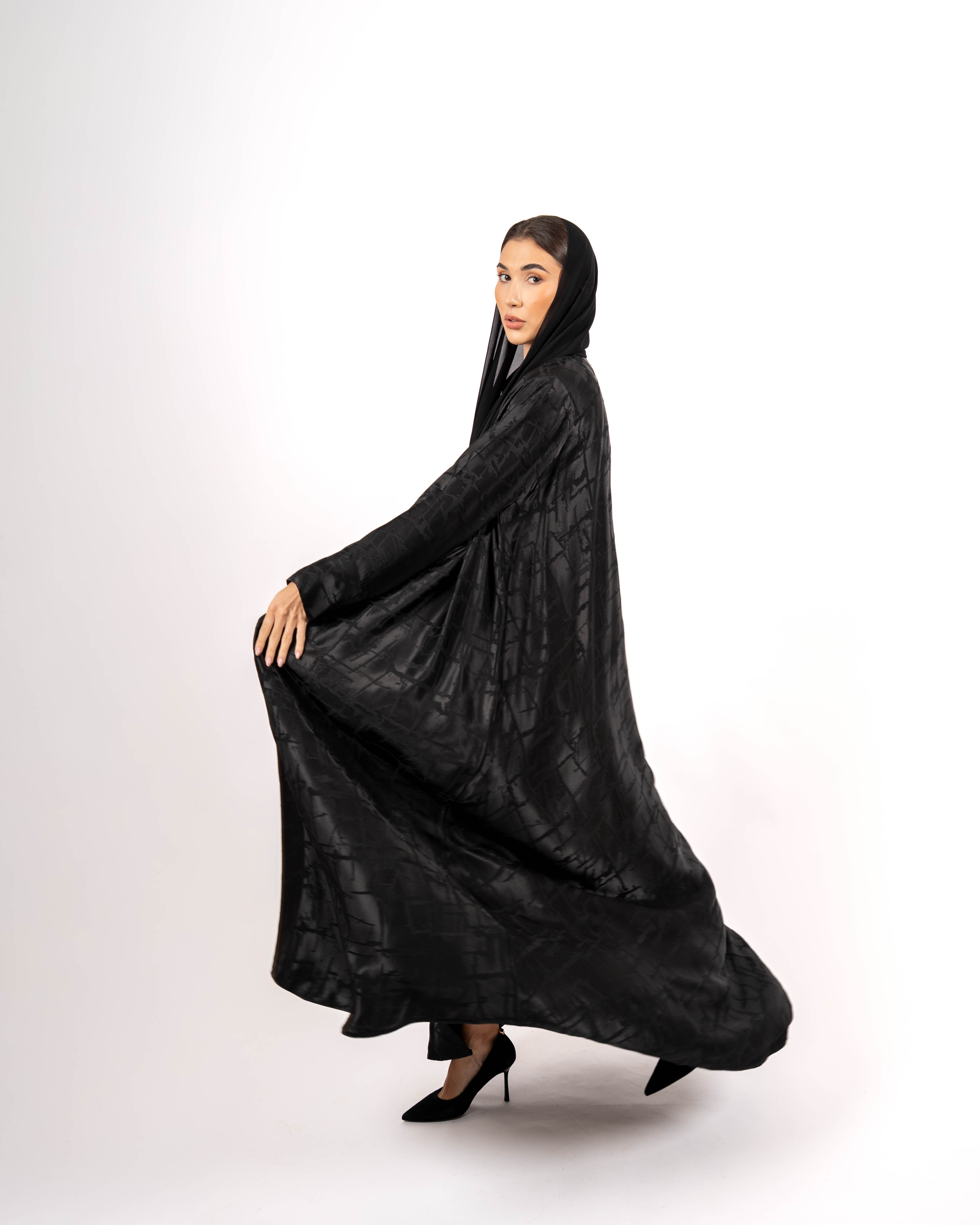 Black Silk Jacquard Abaya