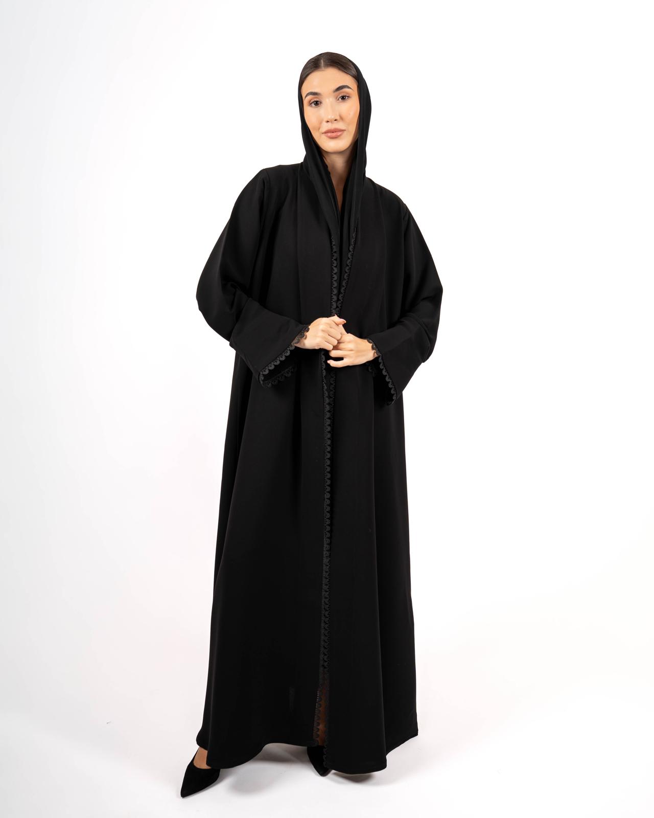 Crepe Abaya with Delicate Lace Trim