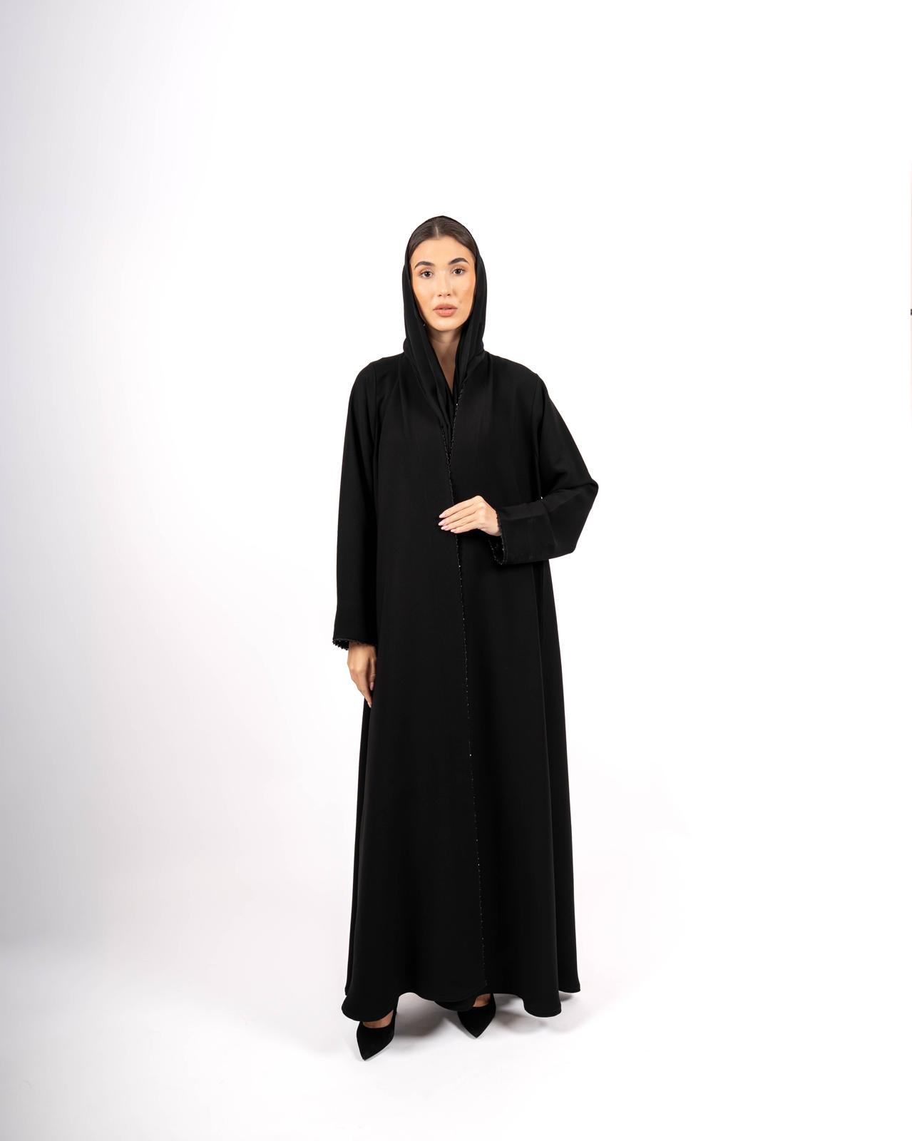 Luxury Black Crepe Abaya with Beaded Detailing