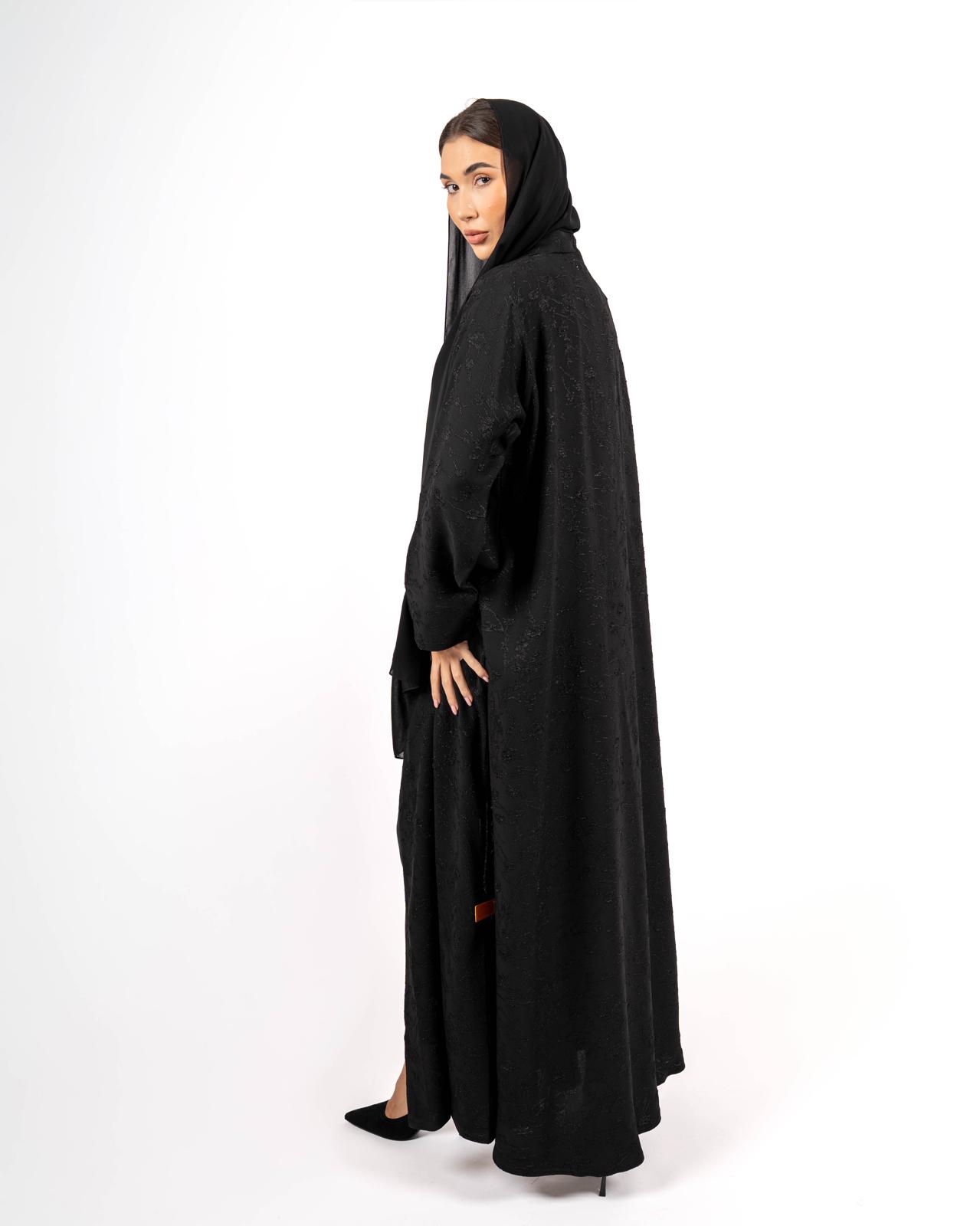 Tone-on-Tone Black Floral Embroidered Abaya