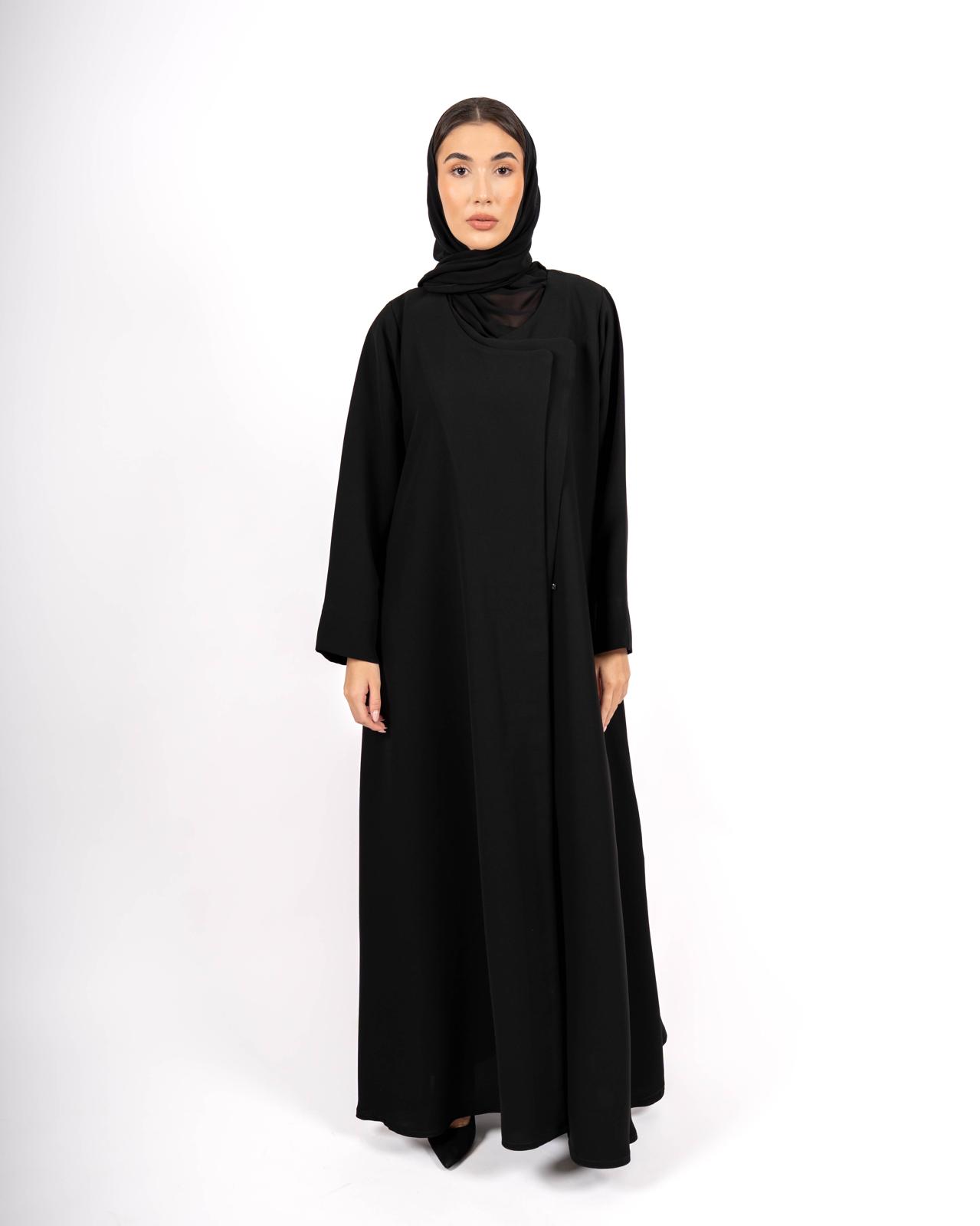 Elegant Black Crepe Wrap Abaya