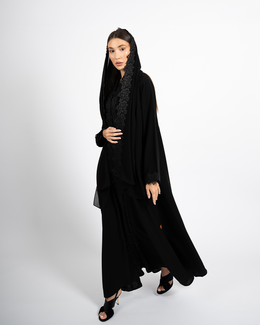 Black Floral Lace Abaya