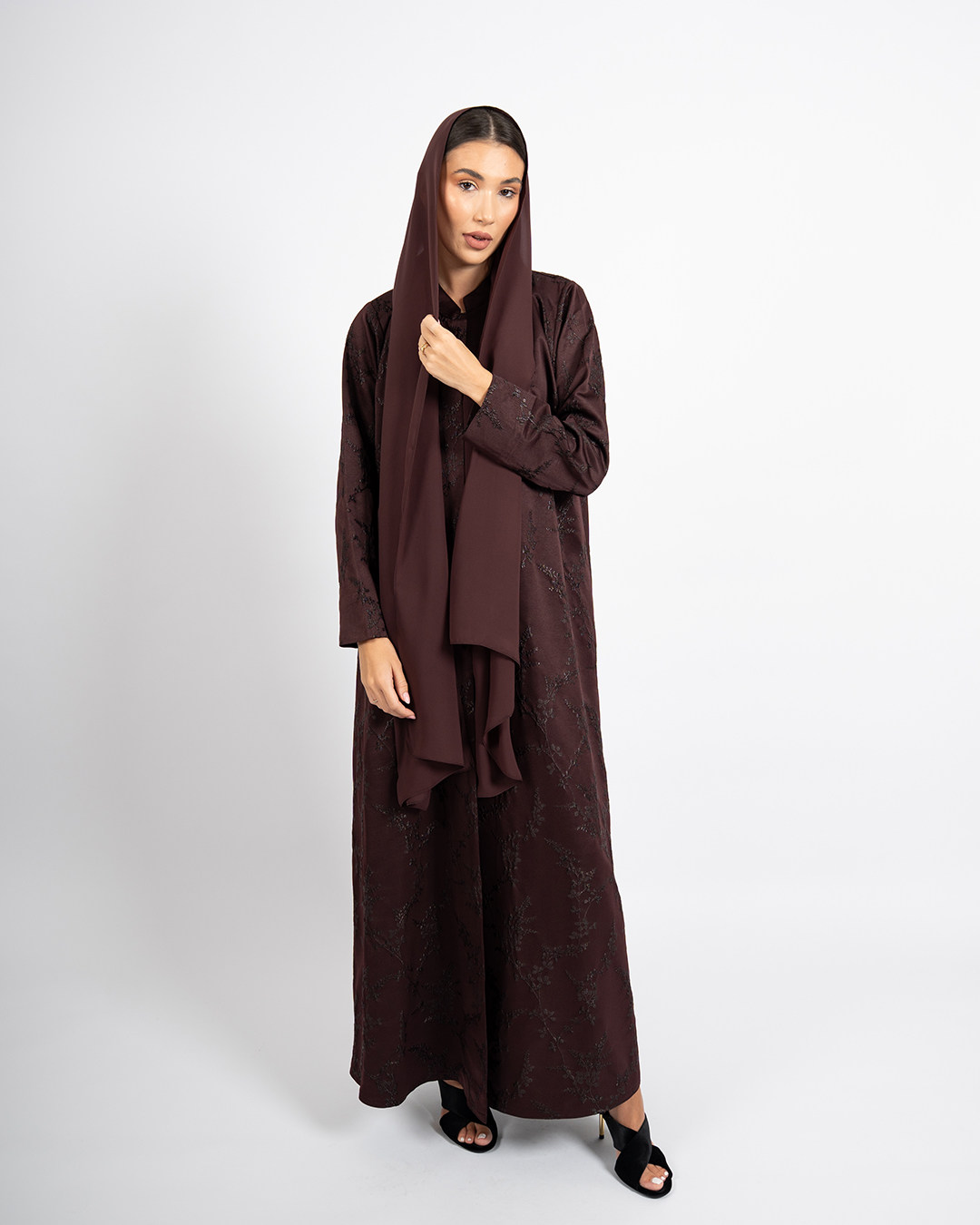 Burgundy Floral Jacquard Abaya
