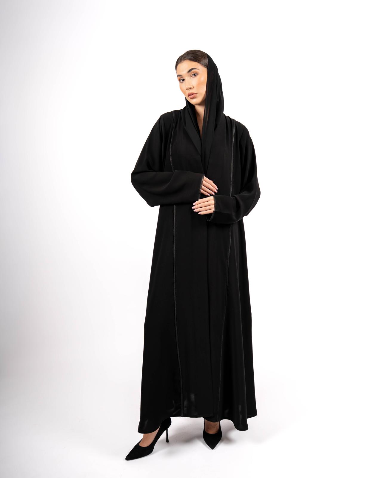 Wavy Embroidered Black Crepe Abaya